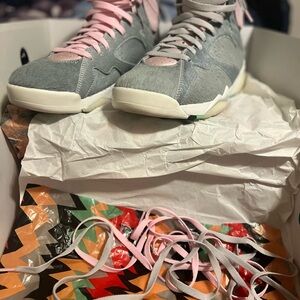 Jordan Retro Sneakers in Gray with Pink Accents